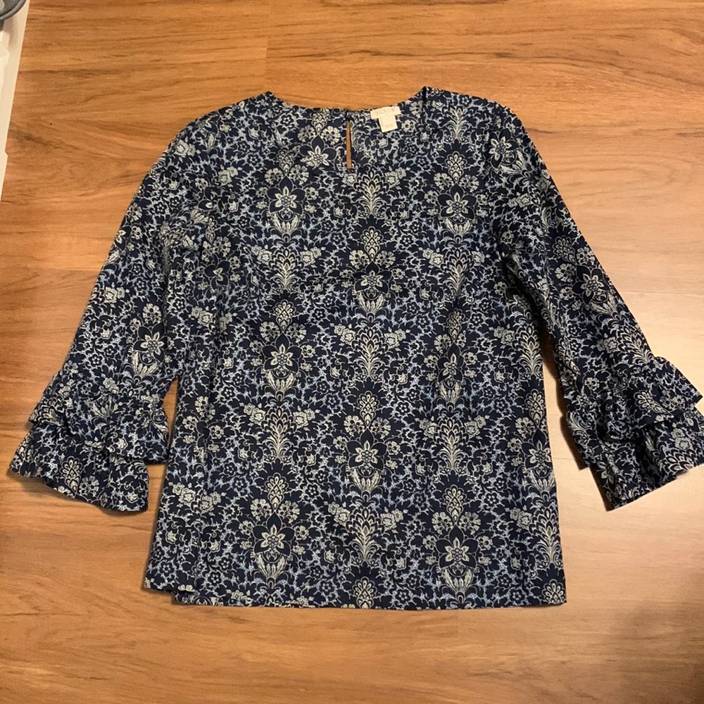 J. Crew navy blouse when ruffle sleeves